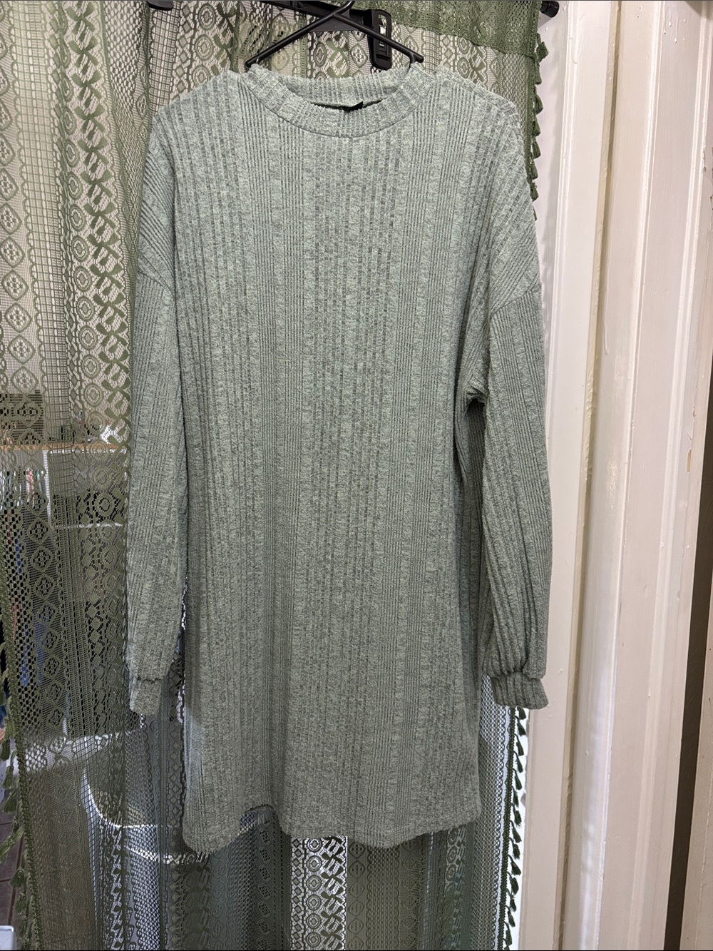 SHEIN Light Sage Green Ribbed Long Sleeve Knit Dress